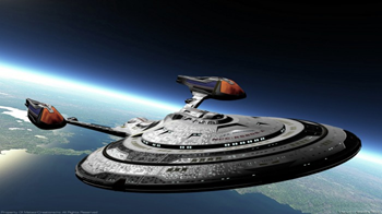 U.S.S. Enterprise leaving orbit.